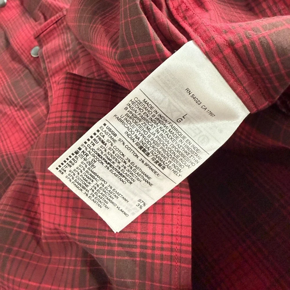 Banana Republic Shirt Mens Large Red Pearl Snap Western Plaid Slim Fit Cowboy